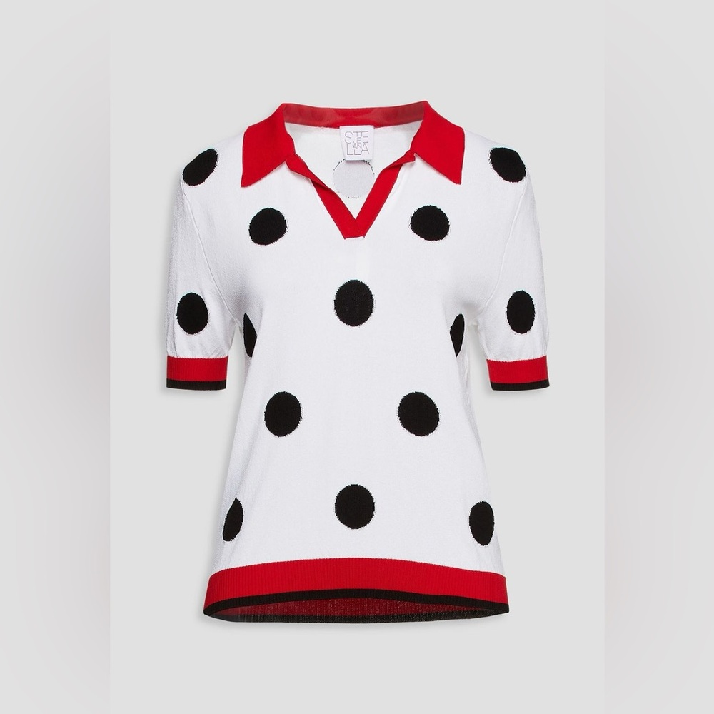 Stella Jean Polka-dot intarsia-knit polo shirt
